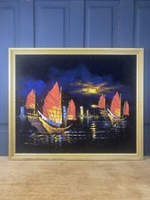 Retro junk boat night scene - retro,