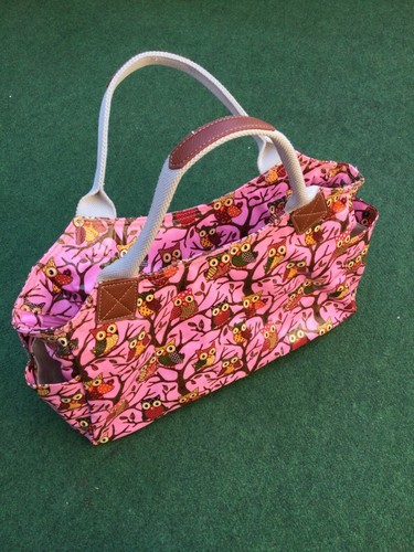 Pink tote handbag owl design - tote,