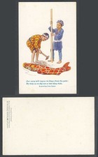 Japan Old Postcard Boys Fish Flag Over Carp Will tug as Flaps from His Pole, Dig
