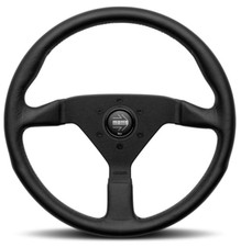 Genuine Momo Monte Carlo black leather 350mm steering wheel with horn button.