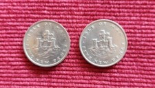 Two 1975 Five Pence Coins 5p. Isle of Man. Five New Pence. Tower of Refuge.