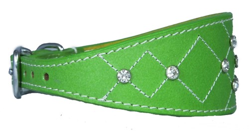 Green leather whippet collar - green,