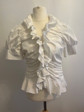 Debbie Shuchat ruffle short sleeve fitted white blouse size M