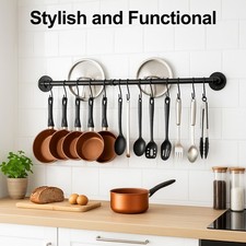 97cm Wall-Mounted Pot & Pan Rack with 14 S-Hooks (13cm) – Industrial Style