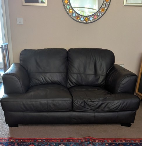 Black leather seat - leather, sofa