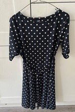 WALLIS LADIES DRESS - BLACK WITH WHITE SPOTS - SIZE 14