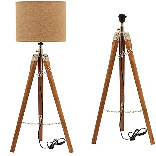 Wood tripod floor lamp - lamp, vintage