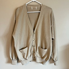 Vintage Beige V Neck Button Front Cardigan Sz L Grandpa Grunge Cobain Academia