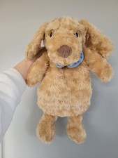 B&M Dog Puppy Hot Water Bottle Cover Blue Bow Tie Soft Toy Plush Brown