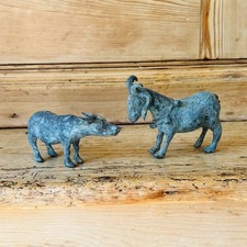 VINTAGE METAL GARDEN ORNAMENTS X2 WATER OX & GOAT ANIMAL FIGURES SCULPTURES