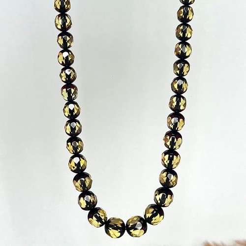 Green amber necklace faceted - amber, necklace,