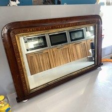 Antique Walnut Overmantel Mirror with marquetry inlay Art Deco