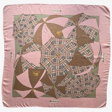 Vintage 80s Burberry Nova Check Umbrella Print Pink Silk Scarf, Shawl Retro