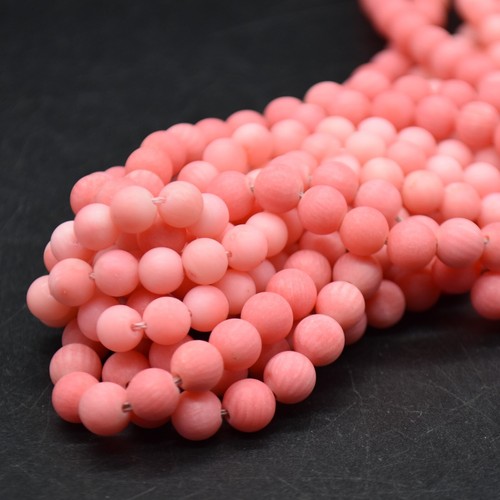 Pink coral frosted round beads - frosted,