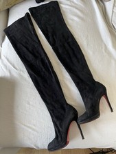  CHRISTIAN LOUBOUTIN Black Suede Thigh High Boots red sole   2.5 UK  size  35 EU