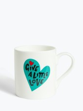 John Lewis Resilient Bone China Give a Little Love Mug, 300ml, White/Teal (New)