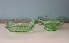 Sowerby Art Deco Green Glass Bundle - Elephant Bowl & Serving bowl & Frog 1930's