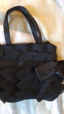 Coast Black Satin Evening Handbag with Georgette Flounce Trim & Satin Bow