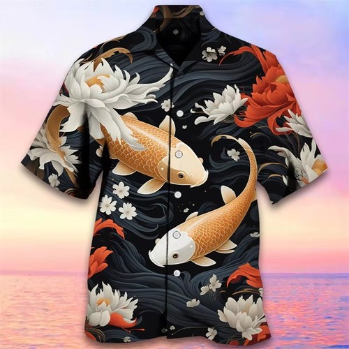 Mens button down japanese - japanese, koi