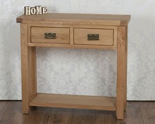 Console Hall Lamp Side Table 2 Drawers Solid Oak in Chunky Harrogate Natural