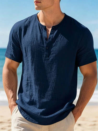 Mens cotton linen henley - henley, t