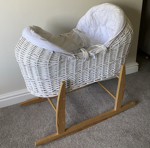 White wicker moses basket - wicker,