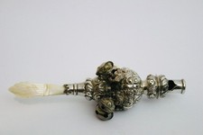 Antique George Unite sterling silver teething whistle & rattle 1858