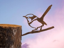 Mini Baby Wren Twig  Metal Bird Silhouette Rusty Garden Art Ornament Mild Steel