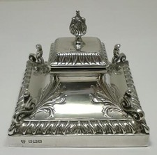 Antique Sterling Silver Inkwell – Hallmarked 1906 by Hawksworth & Eyre (335g)