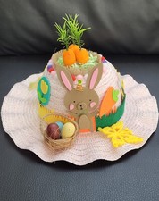 Easter Bonnet Hat, Pink Ready Handmade Decorated Bunny's Garden , Size S, kids