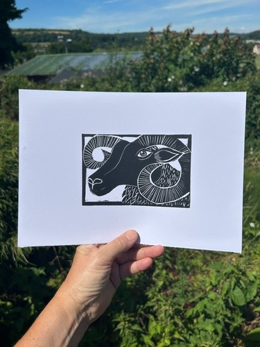 Rams head original - a4, handmade