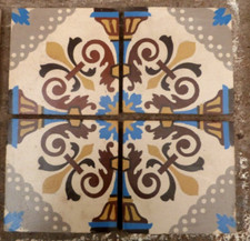 4 Antique 6x6 Tiles Belgian Encaustic Floor Edwardian 1900-1920 12" SET A