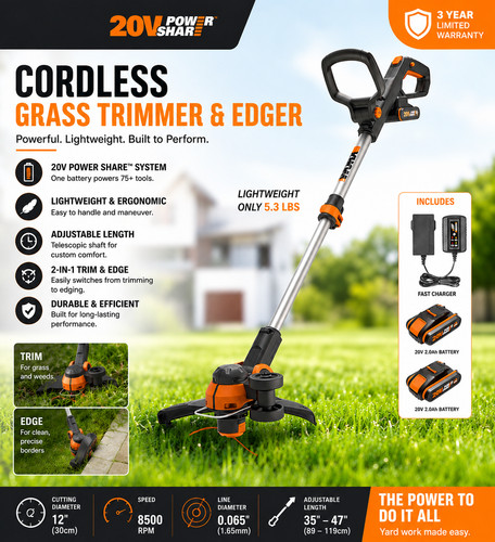 Worx 20v cordless grass - worx,