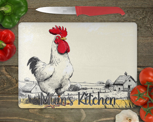 Chicken chopping board glass - chicken, board,