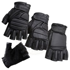LEATHER FINGERLESS PADDED GLOVES BIKERS TACTICAL SECURITY SPECIAL OPPS & POLICE 