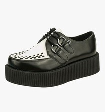 T.U.K. Black/White Leather Viva Mondo Creepers Shoes Women 7 Men 5 Lace Up Goth