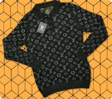 Black Knitted Long Sleeve Louis Vuitton Size XL Men Monogram T Shirt Chest 20.5"
