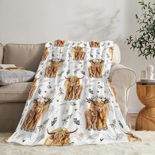 Highland Cow Print Blanket and Throws Cute Farm Animal Cow Gifts Throw Blankets