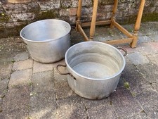 Pair Large Vintage Aluminium Soup Stock Cooking Pots Garden Planters