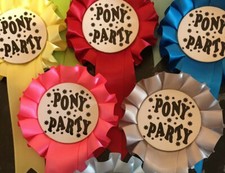 10 X 1 Tier Pony Party Rosettes White Centre, Black print *FREE POSTAGE*