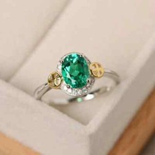 1.10 Ct Natural Emerald & Diamond Valentine's Day Ring 14K Real White Gold SzALL