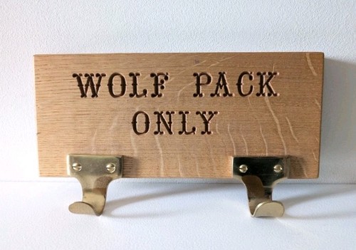 Wooden dog sign lead hook - dog, wolf