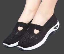 Womens Casual Slip On Black Trainers Walking Running Gym Sports Shoes Size 6.5
