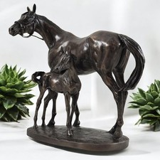 David Geenty Mare and Foal Bronze Effect Sculpture Elegant Horse Decor Figurine