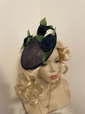 NEW Fascinator Navy Ivory Green Headband Wedding Saucer Formal Ladies Hat UK