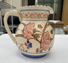 Honiton Pottery Devon Jug Hand Painted Floral Vintage 1950’s Twist Handle