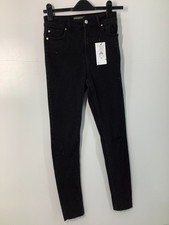 Primark Black Ripped Skinny Jeans UK 10 Frayed Hem Denim