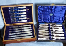 2 x Boxed Sets Of Decorative George V Mother Of Pearl Cutlery  Knives Forks