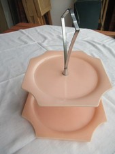 Cake stand 2-tier acrylic plastic pink MCM retro 50's 60's