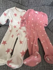 Next Sleepsuit Set Fleece Material Pink Cream Lovehearts Stars 3-6 Months NWOT